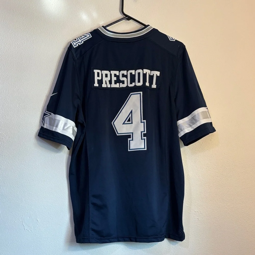 Nike Dallas Cowboys NFL on field 4 Prescott Dark Blue and White Men's Jersey EUC - Picture 1 of 6